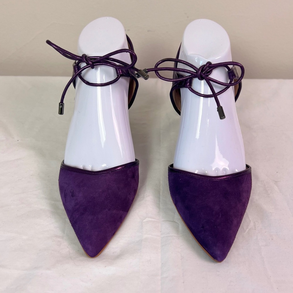 Franco Sarto Darlis Pumps 8M Purple Suede Leather Ankle Tie Kitten Heel D'Orsay